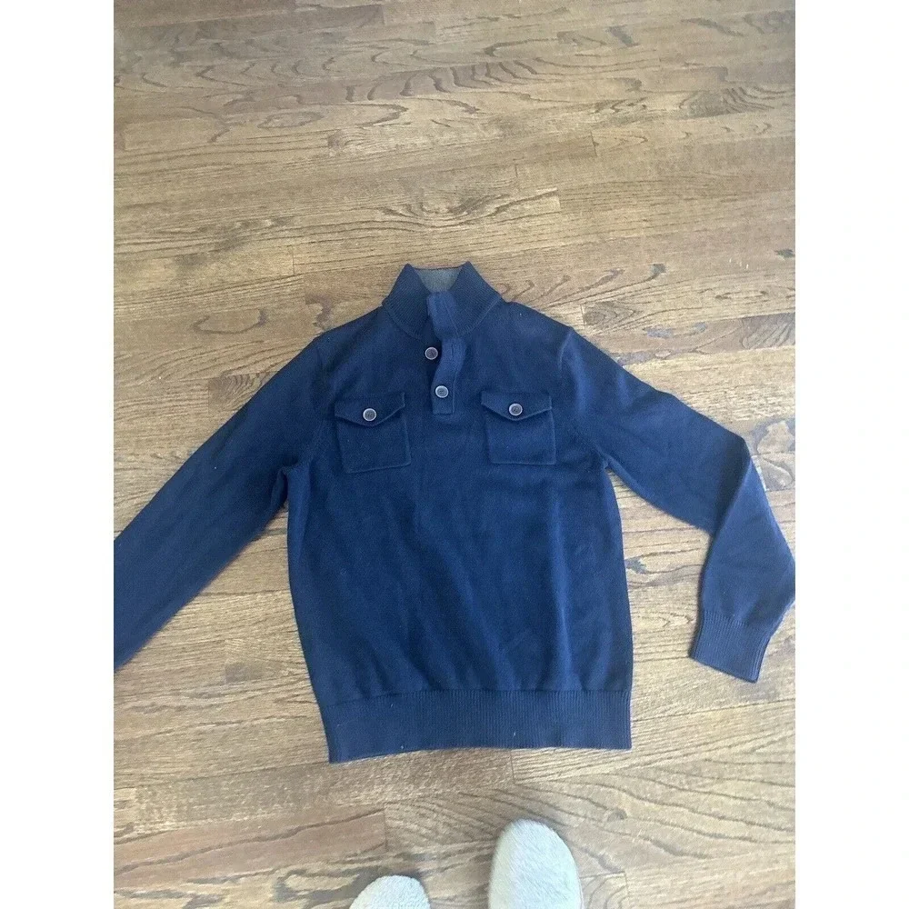 BANANA REPUBLIC MOCK NECK 1/4 BUTTON UP MILITARY SWEATER - NAVY Size M